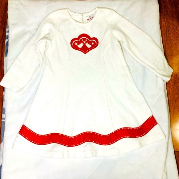 Hanna Andersson/  Christmas Dress Nordic Sherpa Fleece White Birds w Red - Picture 4 of 10